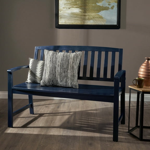 Hardy Farmhouse Cottage Acacia Wood Bench, Navy Blue Finish
