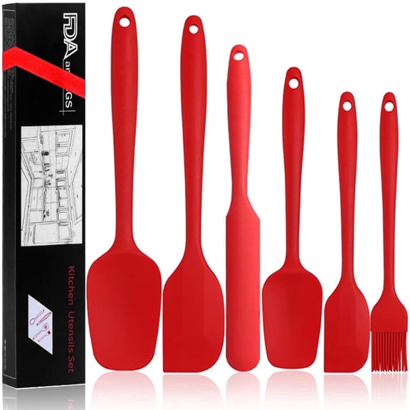 Silicone Spatula 6-Piece Set, Integrated Seamless Design, 480 °F Heat Resistance, Non-Stick Spatula Cooking, Baking and Stirring Multi-Purpose Kitchenware (Red)