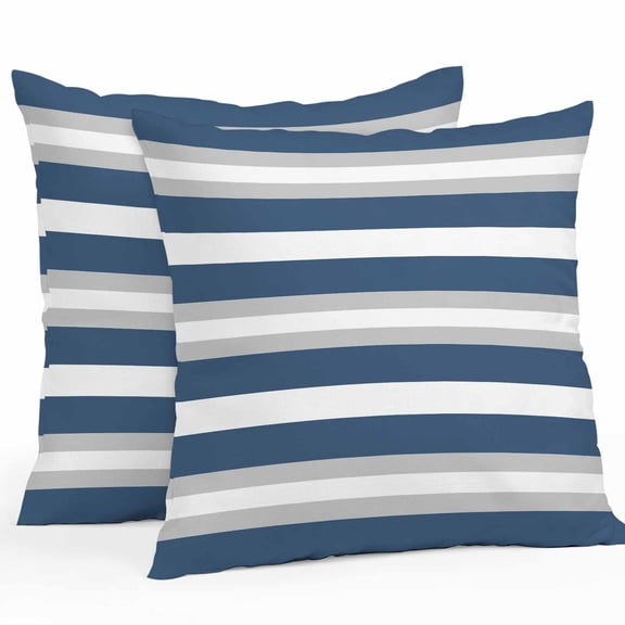 Navy Blue Grey Stripe Throw Pillow Covers 20x20 Inch Set of 2, Farmhouse Modern Art Striped Waterproof Outdoor Pillow Covers, Decorative Cushion Pillowcases for Couch, Sofa, Bed, Garden, Patio