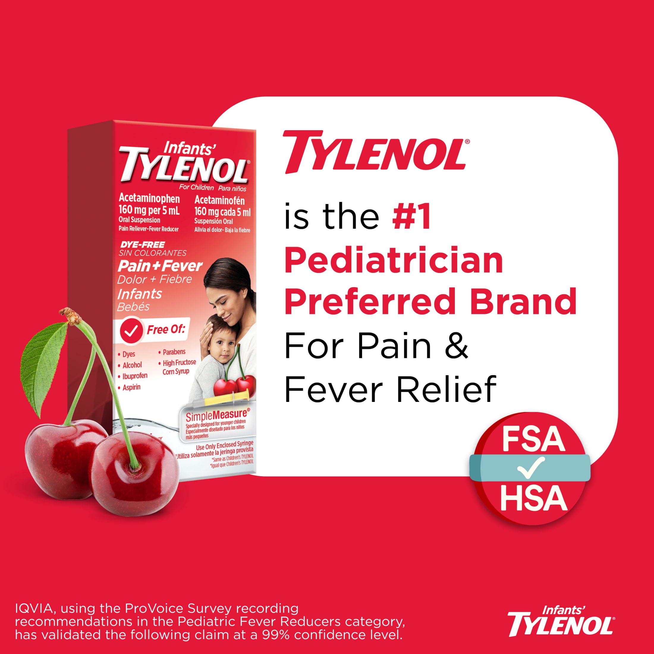 (2 pack) Infants’ Tylenol, Oral Suspension, Pain Reliever, Fever Reducer, No Alcohol, Cherry Flavor, 1 Fl oz