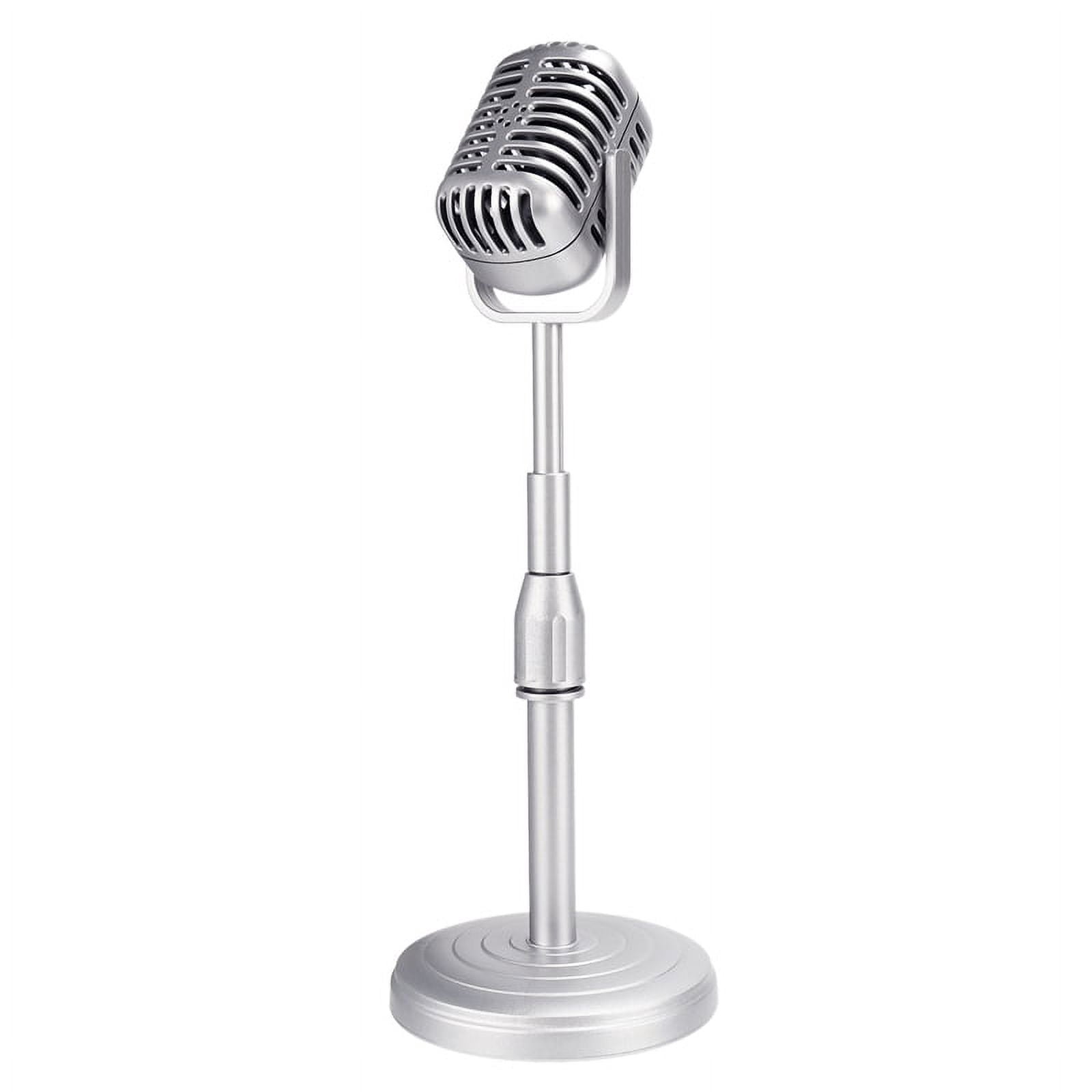 2X Desktop Microphone Prop Model with Adjustable Height, Classic Retro Style Microphone Stand Mic Prop,Silver
