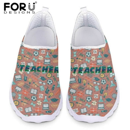 

FORUDESIGNS Teacher Print Women Casual Air Mesh Shoes Breathable Loafers Super Light Summer Spring Flats Shoes Gift for Teachers