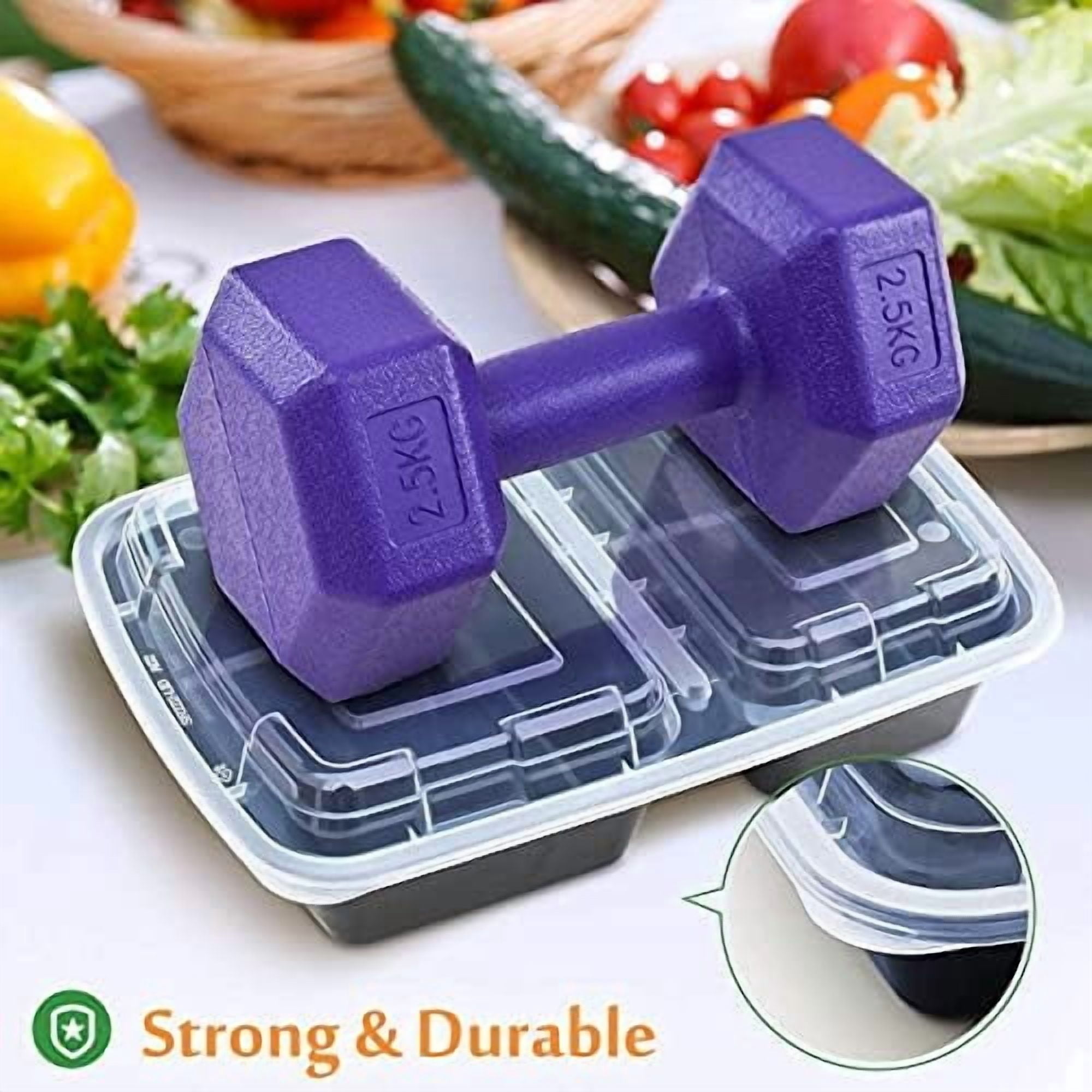 Meal Prep Containers [20 Pack] 2 Compartment with Lids, Food Storage Bento Box | BPA Free | Stackable | Reusable Lunch Boxes, Microwave/Dishwasher/Freezer Safe, Portion Control (32 oz)