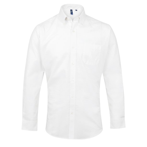 Premier - Camisa de manga larga Modelo Oxford Signature para trabajar hombre caballero- Trabajo/Fiesta/Verano (Blanco)