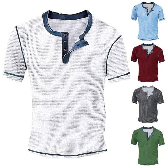 Chemise Habillée pour Hommes, T-Shirt Henley à Manches Courtes pour Hommes, Couleur Unie, Col Boutonné, Classique, Été