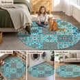 thumbnail image 5 of Retro Middle Century Round Area Rug 4Ft Washable Circle Rugs for Bedroom Dining Room, Rustic Bohemia Style Aztec Blue Non-Slip Carpet Floor Mats Indoor Outdoor Carpet Runner Aesthetic Home Decor, 5 of 8