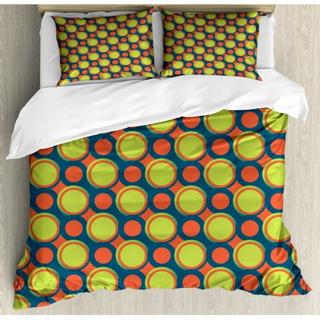 Retro King Size Duvet Cover Set Spotty Pattern With Orange And