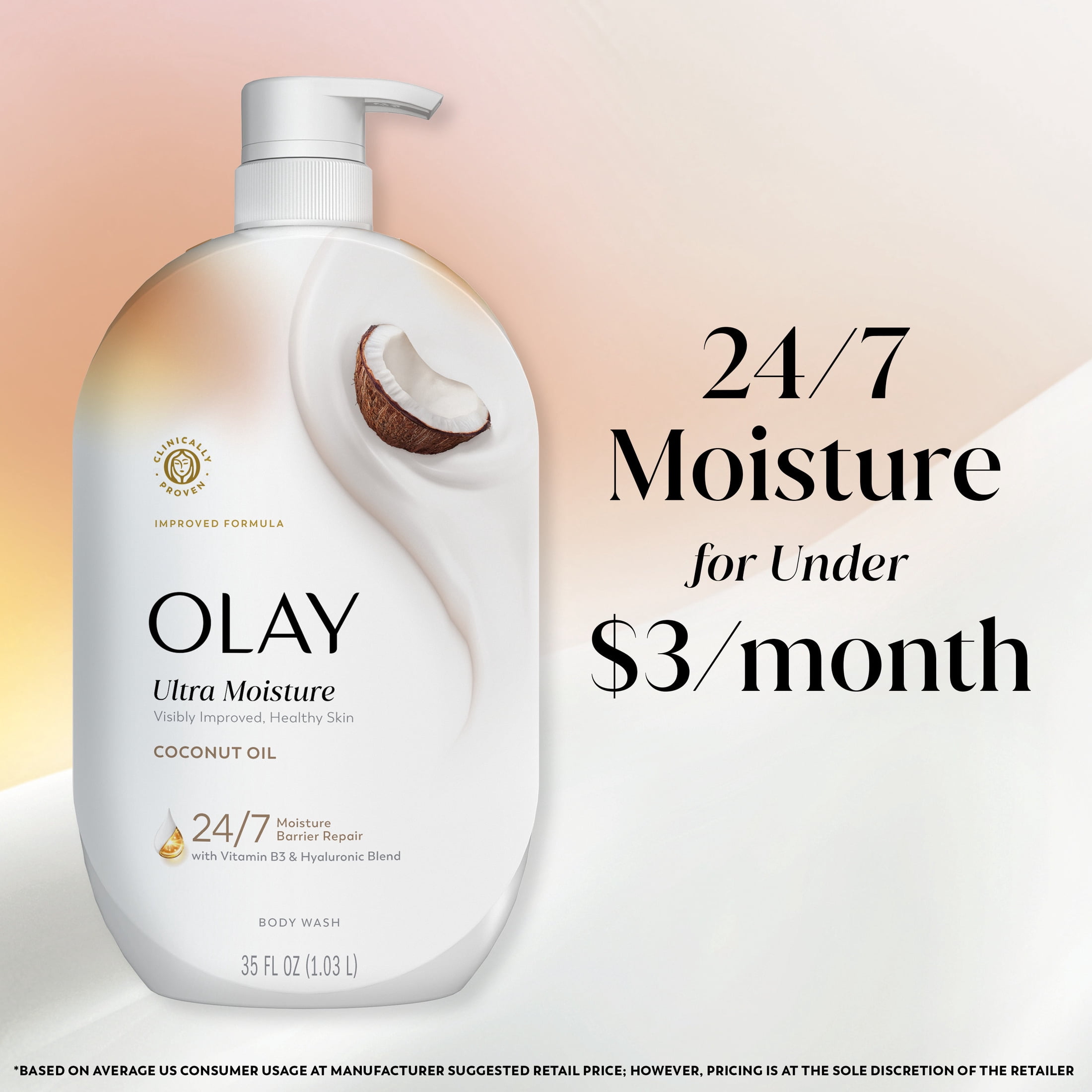 Olay Ultra Moisture Body Wash with Coconut Oil, Vitamin B3 and Hyaluronic Blend, 35oz