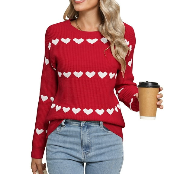Valentine Hearts Sweaters Cute Long Sleeve Crewneck Casual Knitted Sweaters Tops