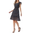 thumbnail image 4 of INSPIRE CHIC Women's Dress Floral Flutter Sleeves V Neck Smocked Ruffle Casual Dresses Dark Blue Yellow XL, 4 of 6