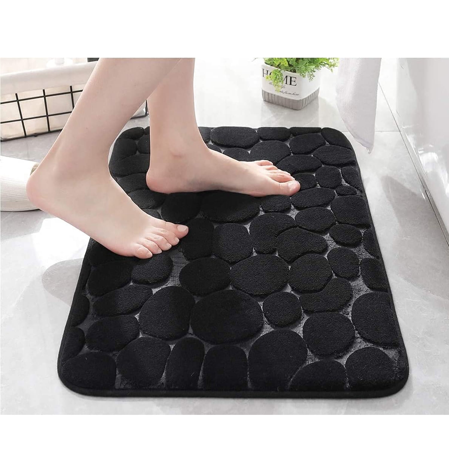 Stcomart Anti Slips Bath Mat, Soft Absorbent Bathroom Rug, 20"x32", Black