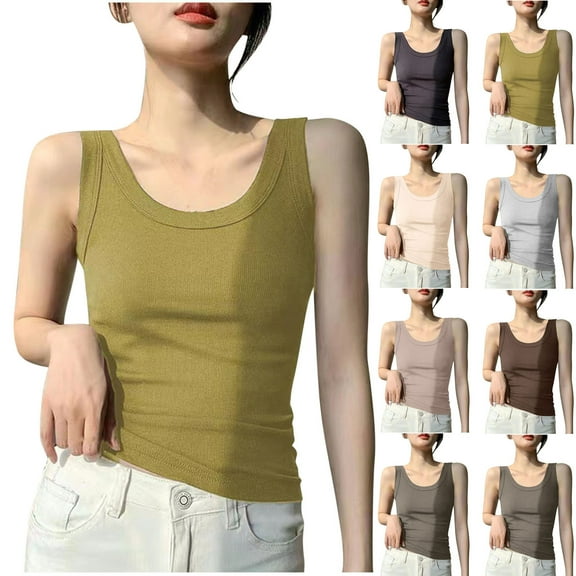 Xunlbb Tops for Women Under $5 Women‘s Casual Oversize Solid Round-Neck Sleeveless Short Sleeved Blouse Tank Top Summmer Shirts for Women M-4XL
