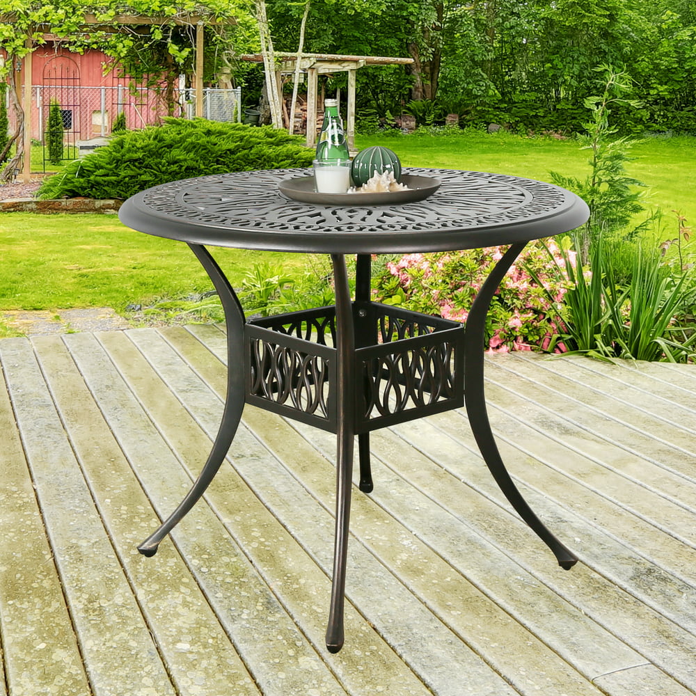 Ulax Furniture Outdoor Dining Table Cast Aluminum Round Patio Bistro