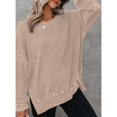thumbnail image 2 of ZOELNIC Womens Waffle Knit Crewneck Sweatshirts Long Sleeve Side Slits Casual Pullover Sweatshirt Tops, XL, 2 of 6