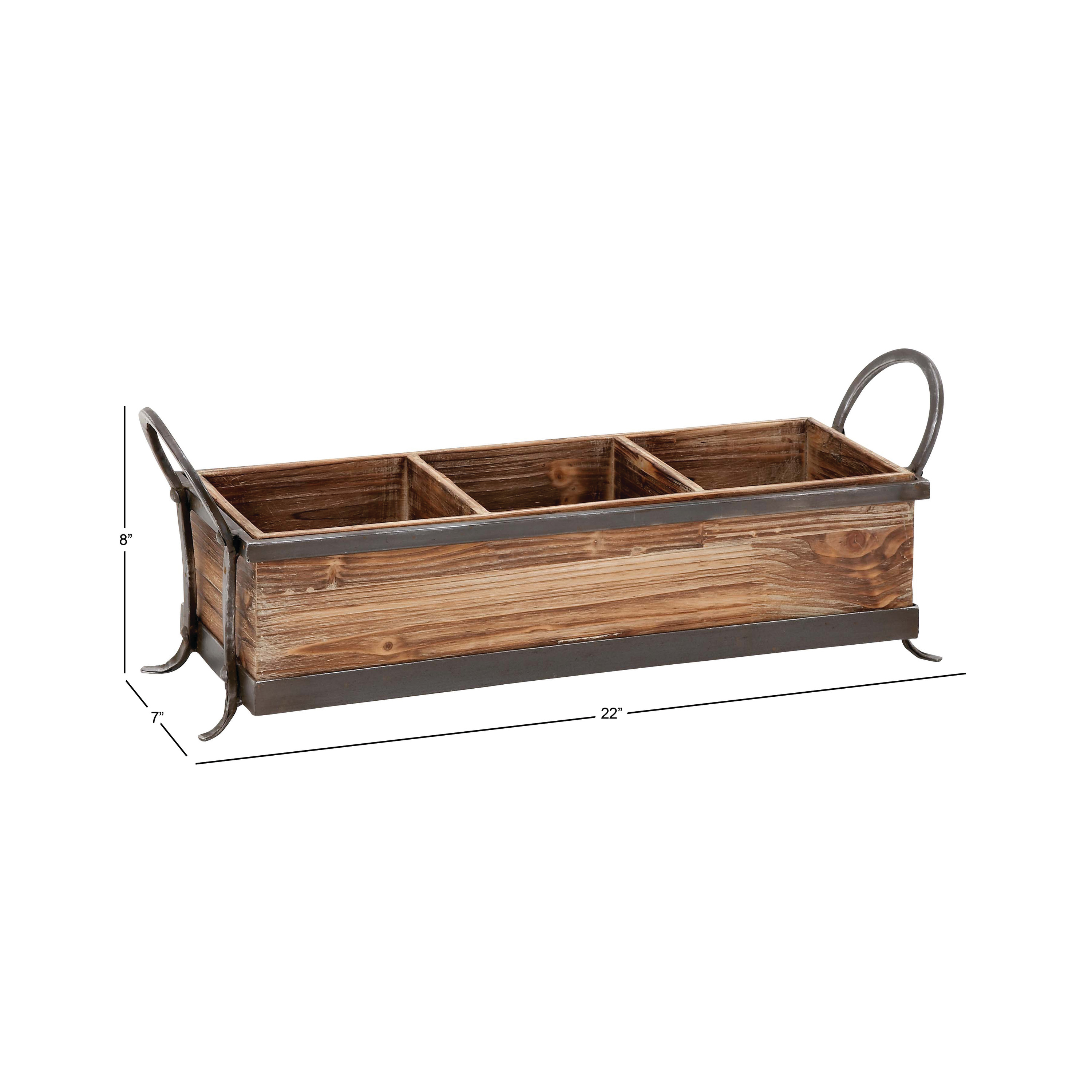 DecMode 22" x 7" Brown Wood  Tray with Dividers, 1-Piece