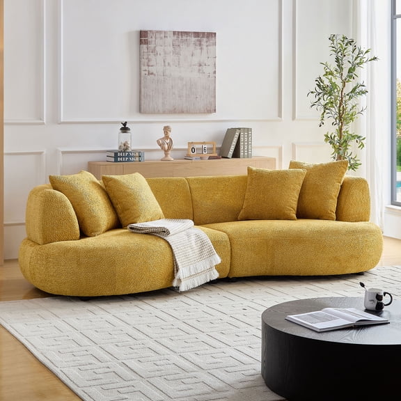 Kevinplus 4-Seat Sectional Curved Sofa Couch, Comfy Sofa for Living Room, Apartment, Yellow