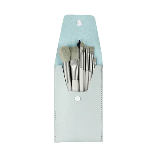 Mini juego de 8 brochas de maquillaje para mujer, de viaje, portátil, suave, corrector, base de belleza, sombra de ojos, brocha para pestañas con bolsa