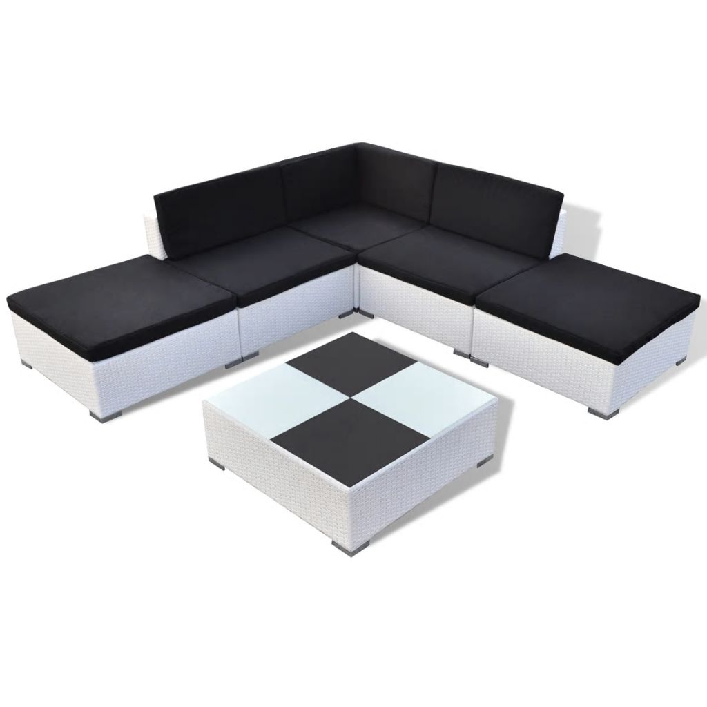 6 Piece Garden Set with Cushions Poly Rattan White - image 2 of 5