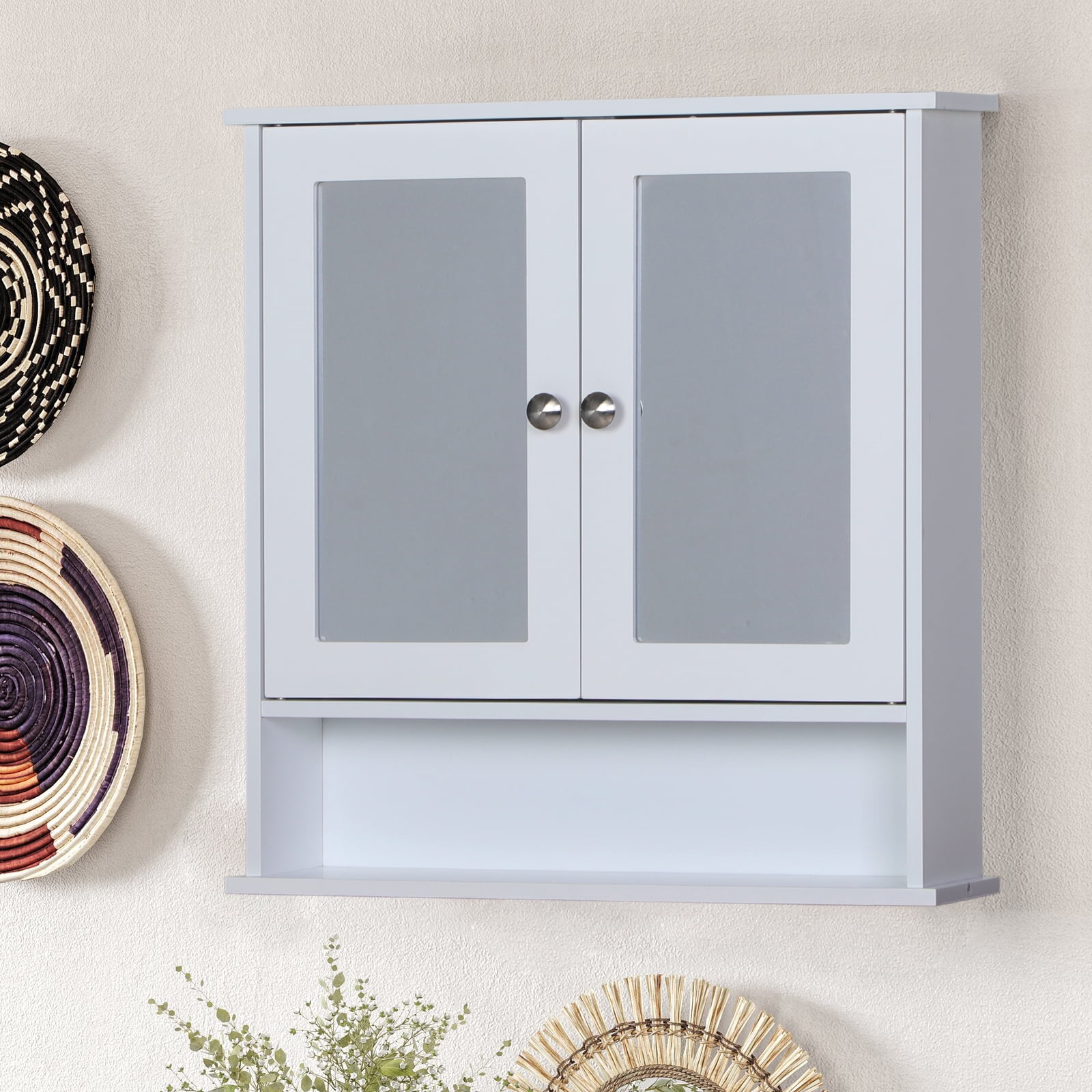 MF Studio Bathroom Cabinet Wall Mounted with Double Mirror Doors, Wood Hanging Cabinet with ...