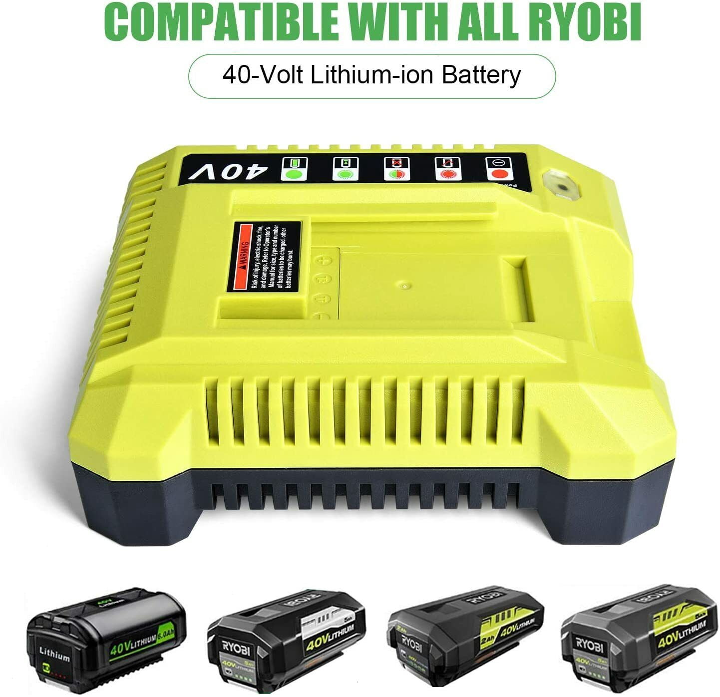 40 Volt Lithium-Ion OP401 Charger Compatible with Ryobi 40V Battery OP4026 OP40201 OP4040 OP40401 OP4050 OP4050A OP40501 OP40601