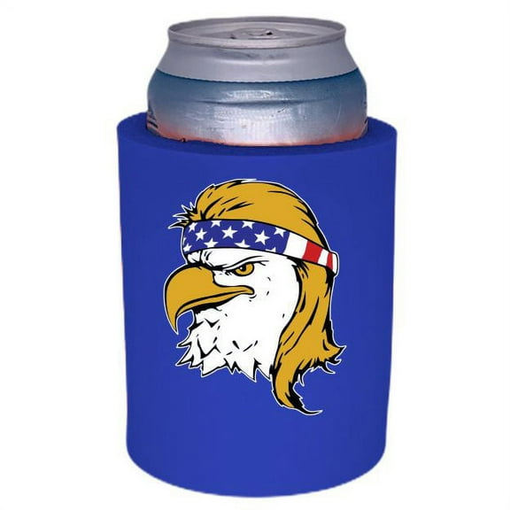 Eagle With Mullet & USA Bandana Thick Foam Old School Can Coolie (Royal Blue)