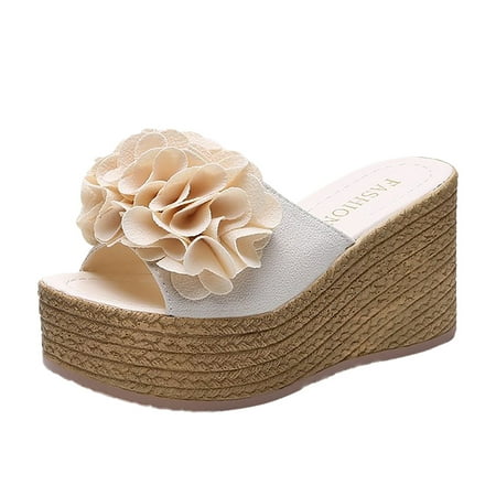 

Cathalem Women s High Heeled Thick Bottom Fashion Casual Large Flower Roman Style Sandals White 40