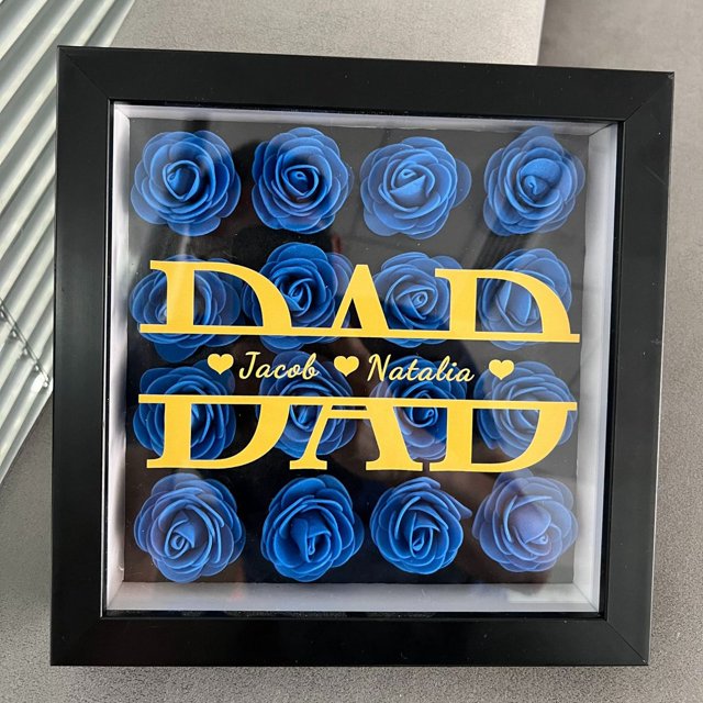 BKER DIY Father's Day Photo Frame Gift With Written Name Or Blessings DAD Flower Shadow Box DIY Name Eternal Rose Photo Frame Shadow Box Photo Frame Flower Display Cabinet Birthday Gi