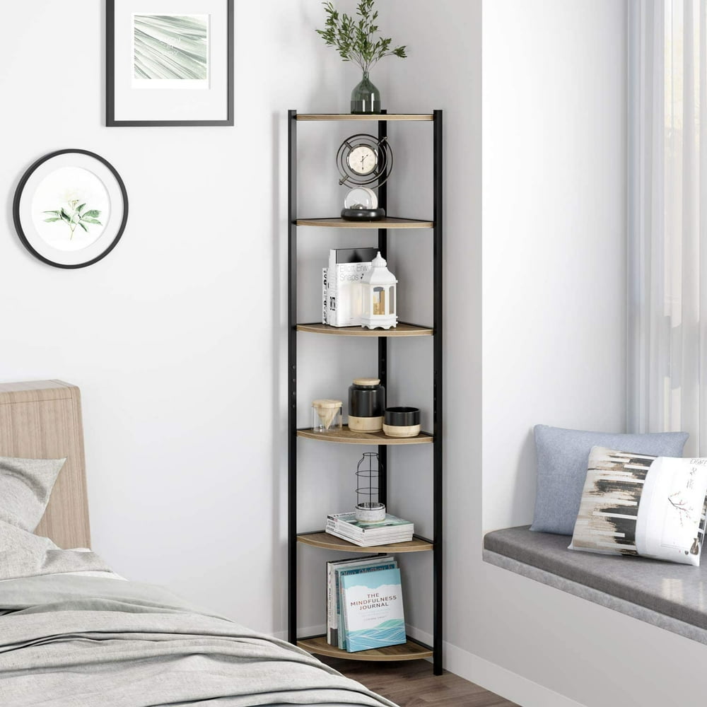 Homfa Wood Corner Rack, Free Standing Shelving Unit with 6Tier Storage