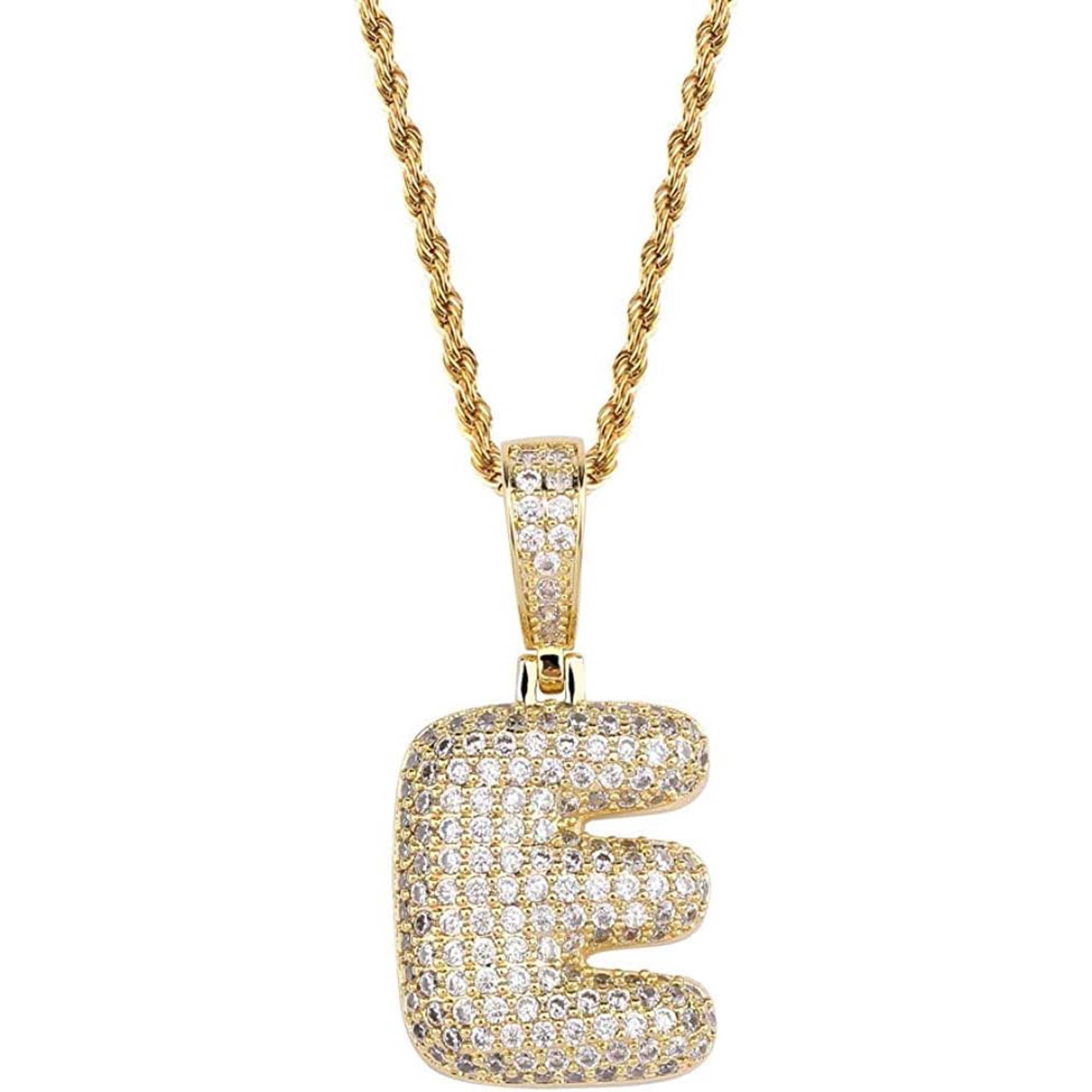 Terandius Stainless Steel Iced Out Letter Pendant Necklace A-Z 26 Capital Initial Alphabet Name Necklace Rope Chain Personalized Jewelry Gift for Women