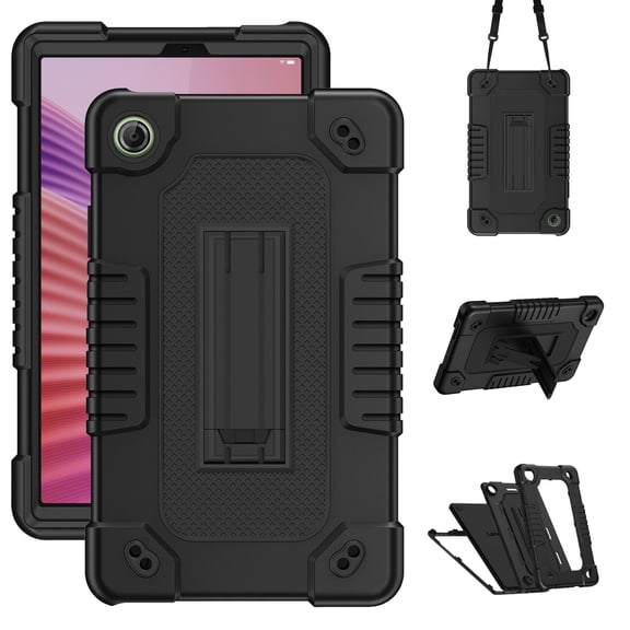 JBuwsdan for Lenovo Tab One 8.7 inch Tablet Case,Shockproof Heavy Duty Kids Friendly Built-in Kickstand with Shoulder Strap Case for Lenovo Tab One 8.7 inch/K9 TB305FU (2025) Tablet(Black)