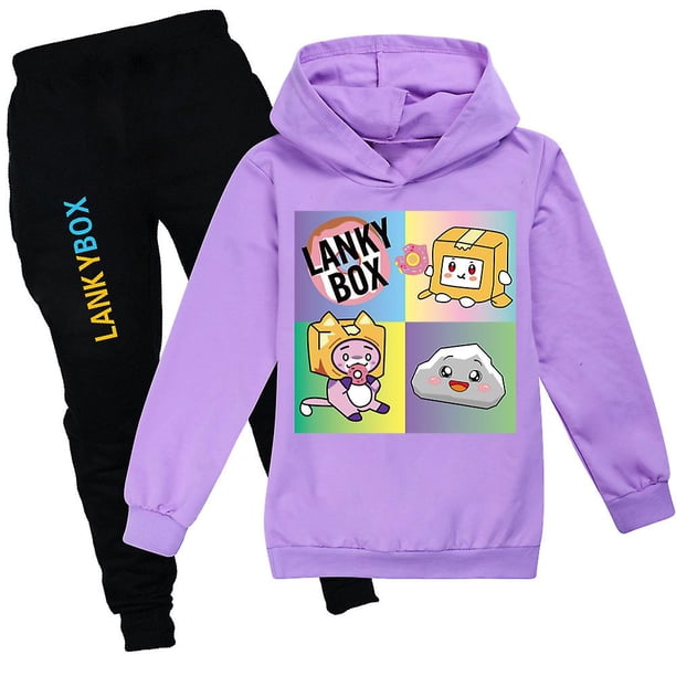 Lankybox Chándal con estampado para niños y niñas, trajes de manga larga con capucha, sudaderas, pantalones de chándal, conjunto informal
