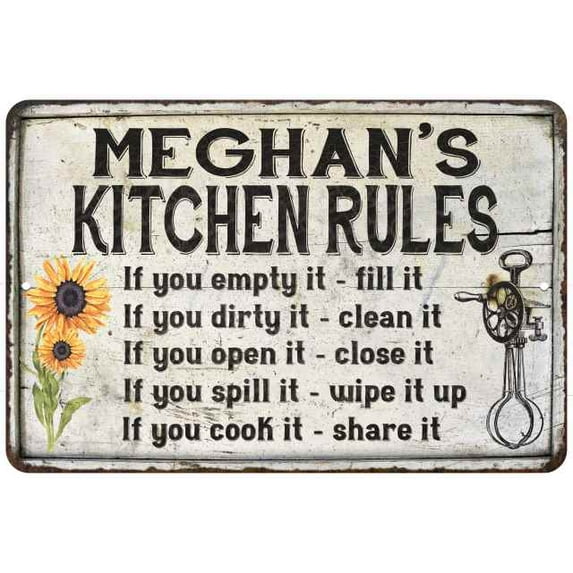Meghan's Kitchen Rules Chic Sign Vintage Décor 8 x 12 Matte Finish Metal 108120032443
