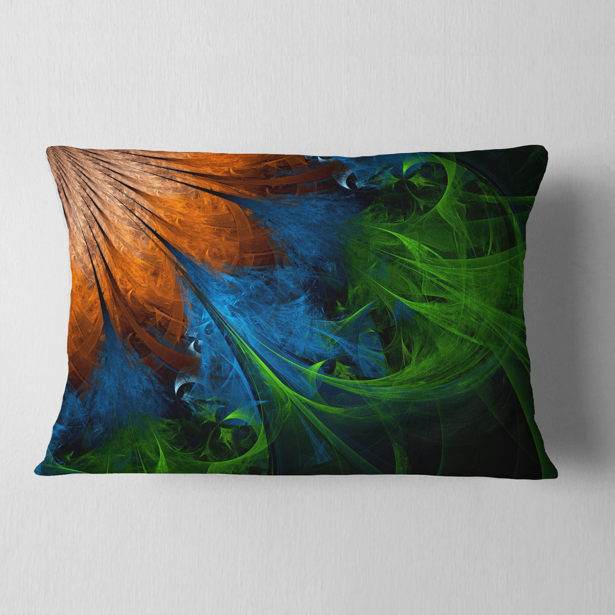 Designart Fractal Flower Orange and Blue - Floral Throw Pillow - 12x20