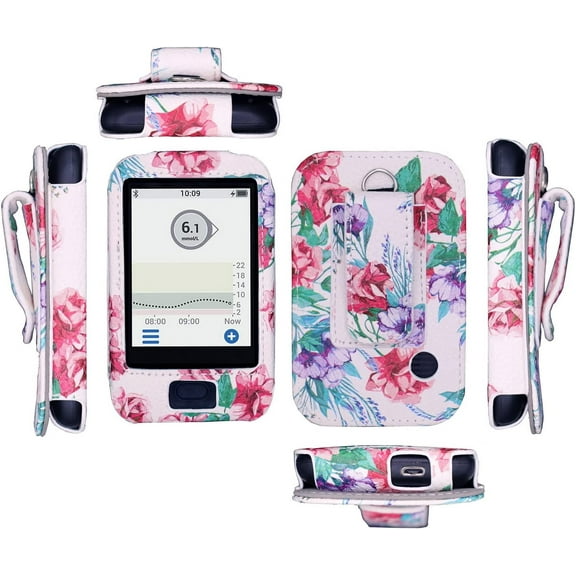 Painted Design Premium Fitted Leather Case with Screen Protector, Belt Clip & Carabiner (Neck Lanyard and Carabiner) for Dexcom G6 Mobile CGM Receive