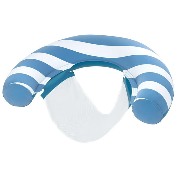H2OGO! Comfort Plush Noodle Chair - Blue & White Stripe, 47" x 26.5", Deluxe Inflatable Pool Float, Mesh Seat, Velvet-Like Surface, Sit & Lounge Ring