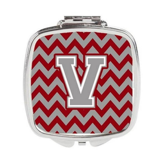 Carolines Treasures  Letter V Chevron Crimson & Grey Compact Mirror - Crimson & Grey - 3in. H x 0.3in. W x 2.75in. L - 0.15 lbs