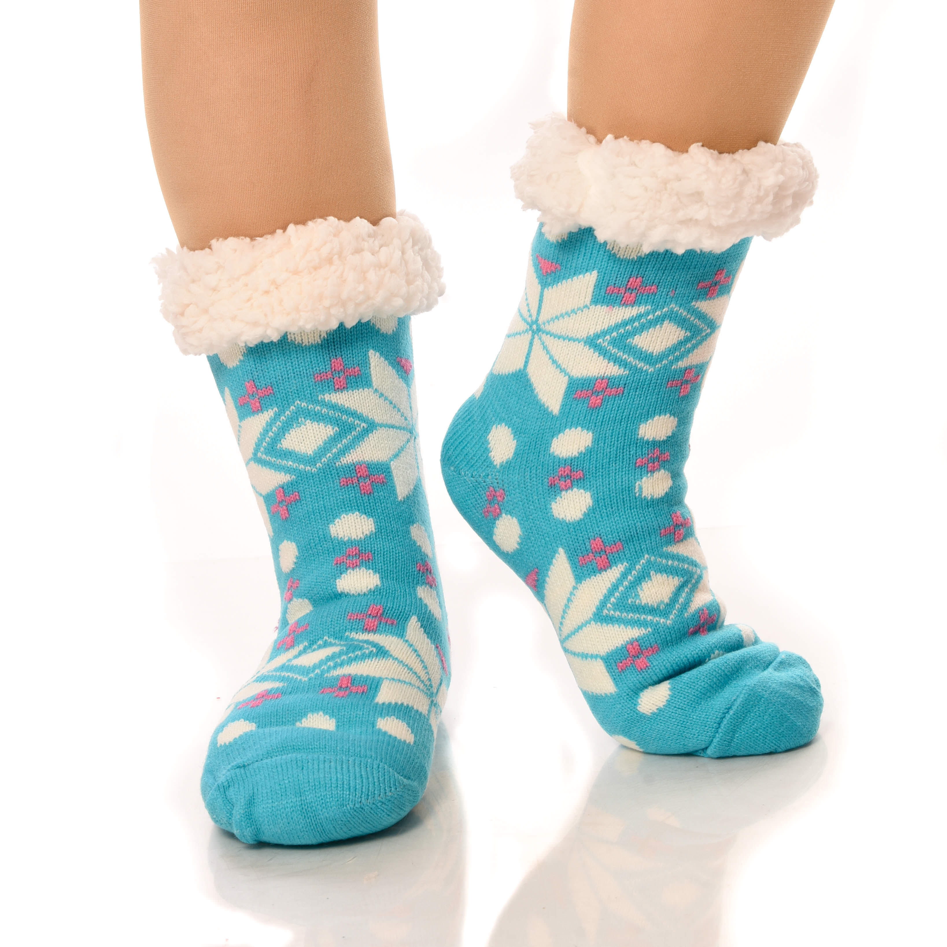 Debra Weitzner - Debra Weitzner Womens Thermal Sherpa Socks Fleece Lined Fuzzy Gripper Socks 