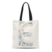 LADDKE Canvas Tote Bag Capital Letter E Monogram Made of Feathers Alphabet Webs Reusable Shoulder Grocery Shopping Bags Handbag