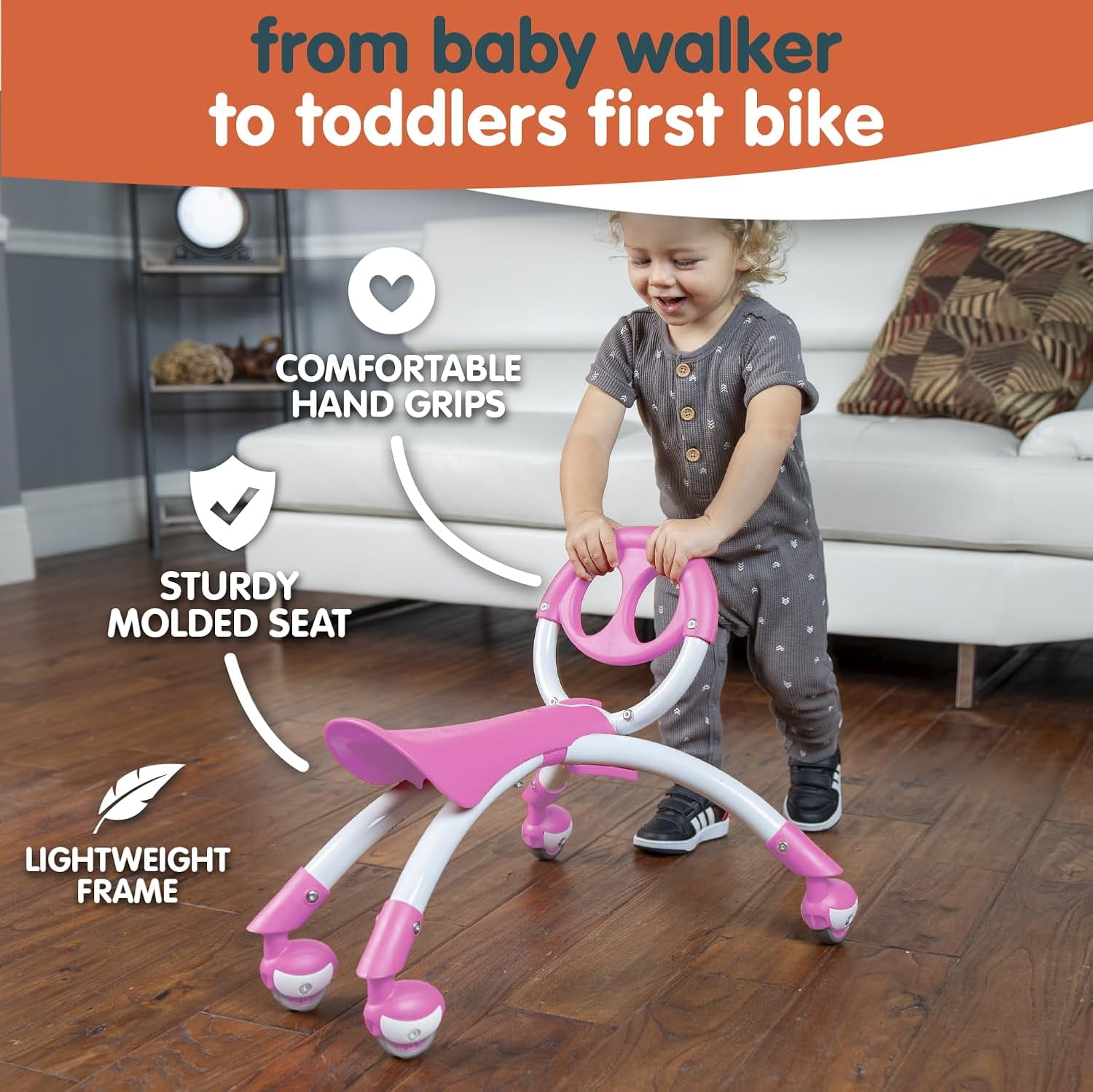 Pewi Ybike Ride On Toy and Walking Buddy Baby Walker, Pink