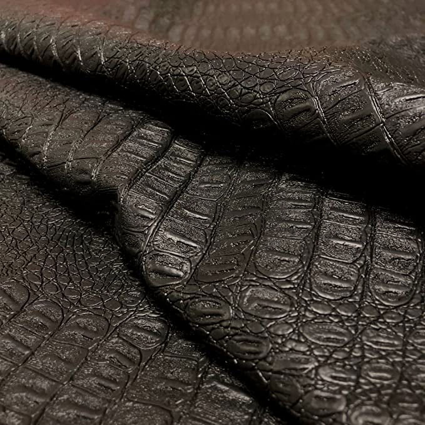 Gator Faux Leather, Soft Textured Crocodile Vinyl Fabric, Alligator Skin Embossed Upholstery And DIY Craft Pleather Sheets – Cut Continuously By The Yard (Black)
