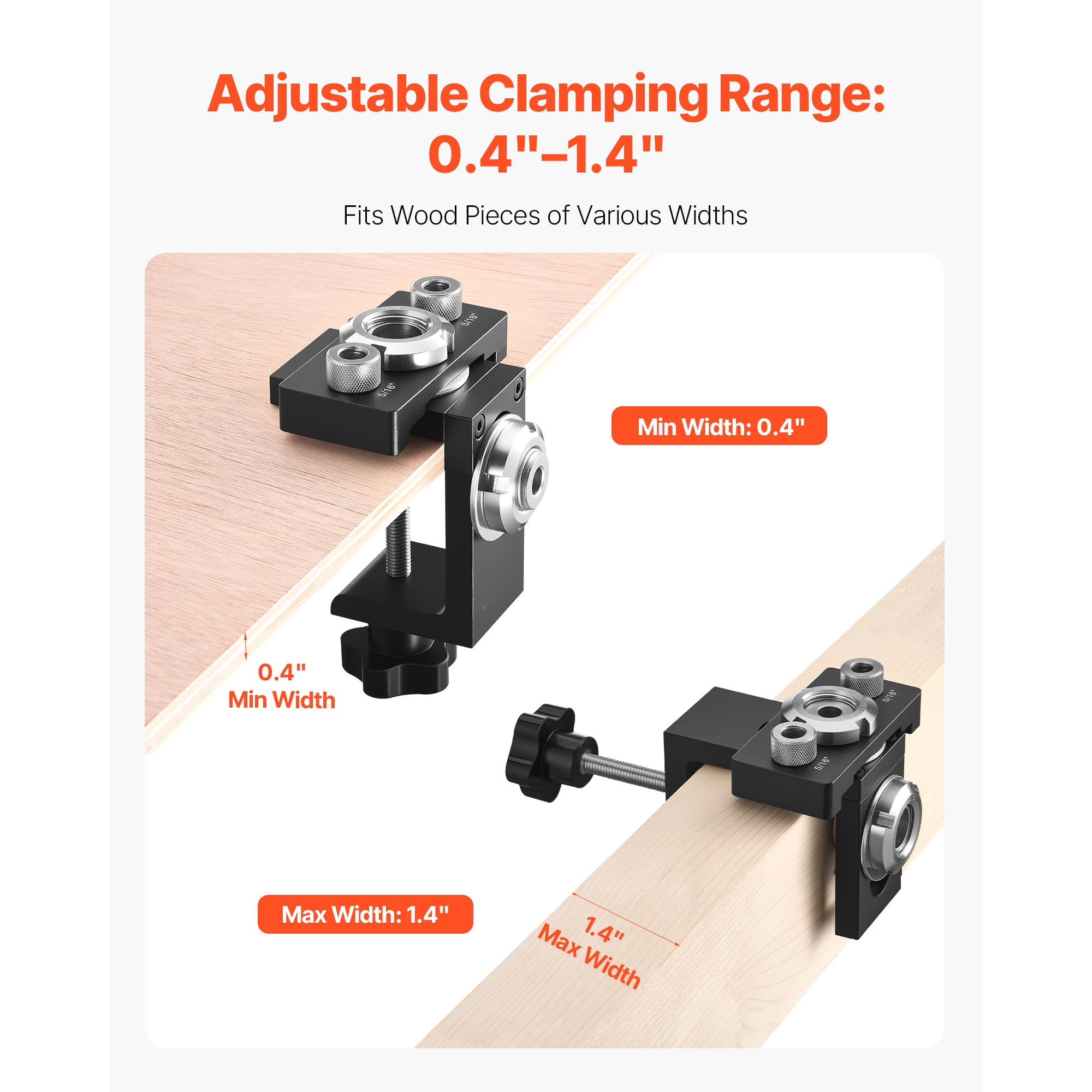 KFFKFF Self-Centering Doweling Jig Kit, Aluminum Alloy Woodworking Tool for Precise Holes, Includes 3 Drill Bit Sizes: 5/16", 3/8", and 19/32", Adjustable Width for Various Woodworking Applications
