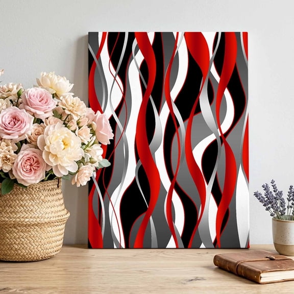 Canvas Wall Art Red Gray Stripes Canvas Art Print Abstract Art Modern Pictures Wall Decor for Living Room Bedroom Artwork Decorations Stretched Framed Ready to Hang 18"x24"