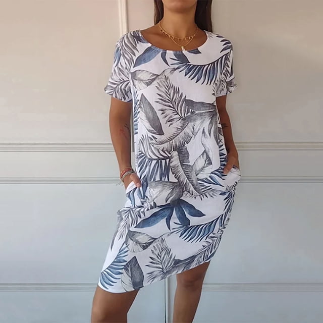 WILLBEST Maxi Vestidos de Mujer Vestido Estampado de Cuello Redondo y Lino para Mujer Vestidos Needream Needream y Lino Redondo Chica