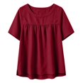 thumbnail image 4 of Sillenn Womens Plus Size Gauze Shirts Short Sleeve Cotton Linen Crewneck Pullover Tops Empire Waist Flowy Peplum Loose Tunic Blouses Lightweight Gauze Business Casual Office Work Basic Tops Wine Xl, 4 of 4