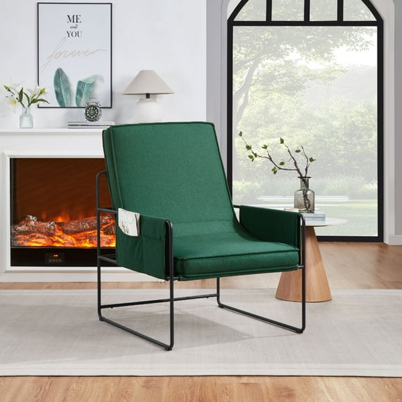 MAYEERTY Modern Accent Chair with Removable Cushion & Wood Armrests,Green