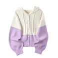 thumbnail image 4 of HCYSFG Womens Color Block Cardigan Hooded Button Front Long Sleeve Cropped Fit Textured Knit Sweater Casual Everyday Layering Tops, 4 of 4