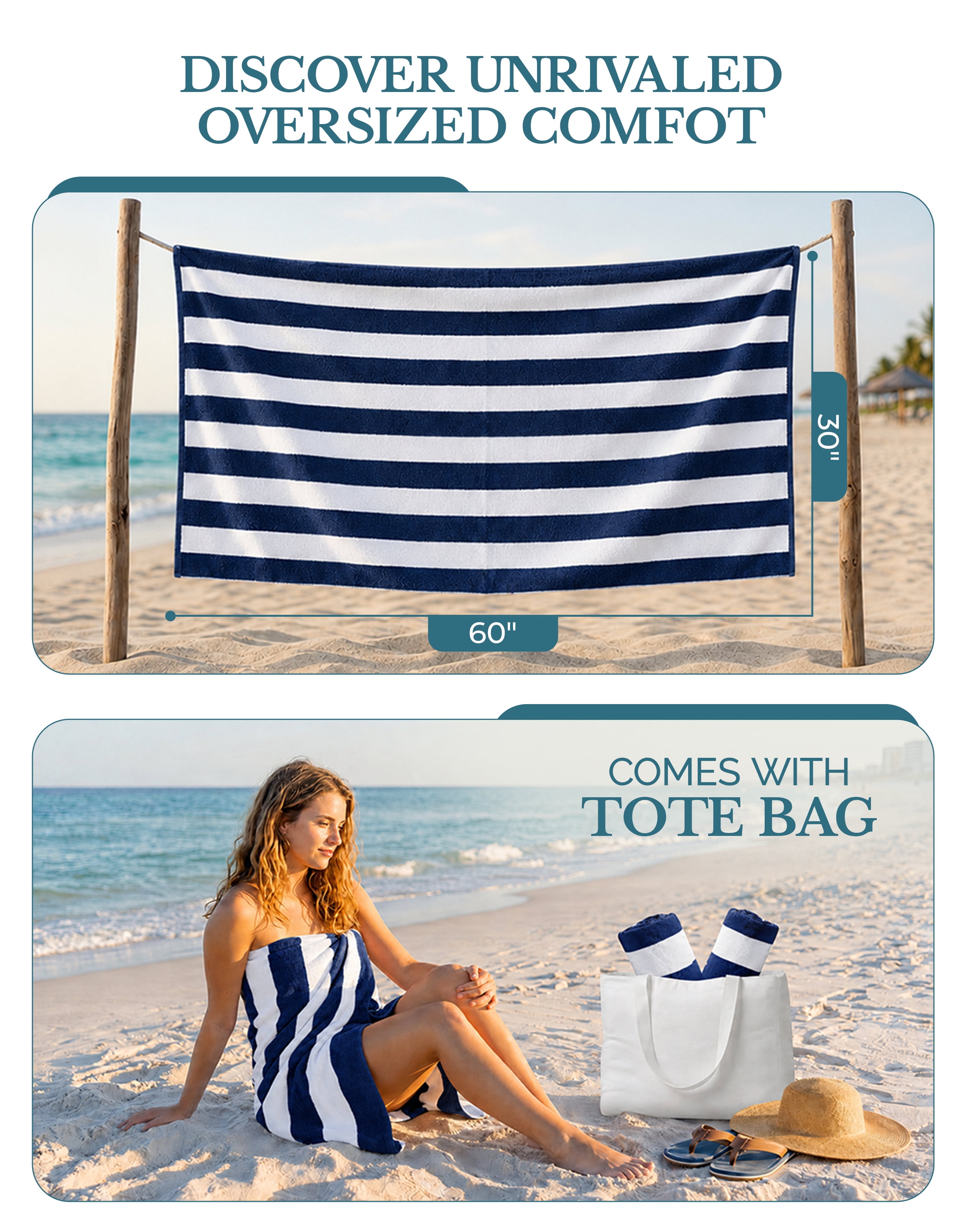 Casa Platino Beach Towel Set of 4, Light Weight, Quick Dry Towel, Large Beach Towels 30"x60", Beach Towel Set - Blue