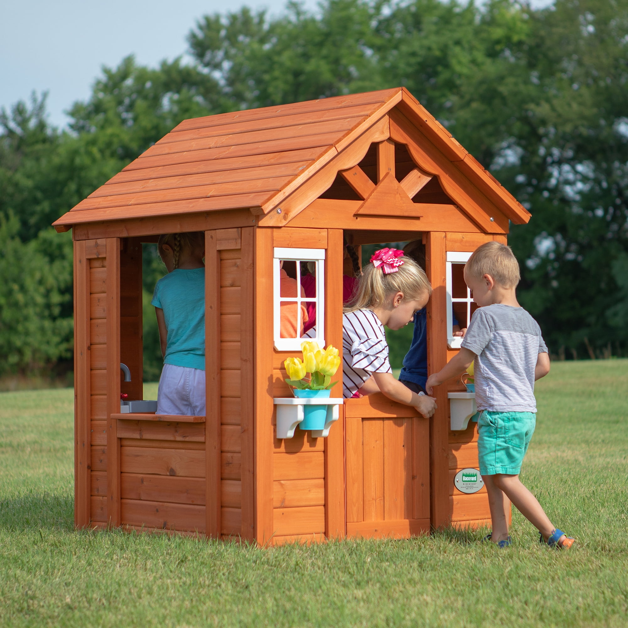Wooden Playhouse Timberlake Cedar Pretend Play Children Outdoor Fun Backyard 