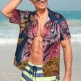 thumbnail image 3 of Fotbe Pink Tiger Gold Leaves Hawaiian Shirt for Men Unisex Summer Beach Casual Short Sleeve Cotton Linen Button Down Shirts-X-Large, 3 of 5