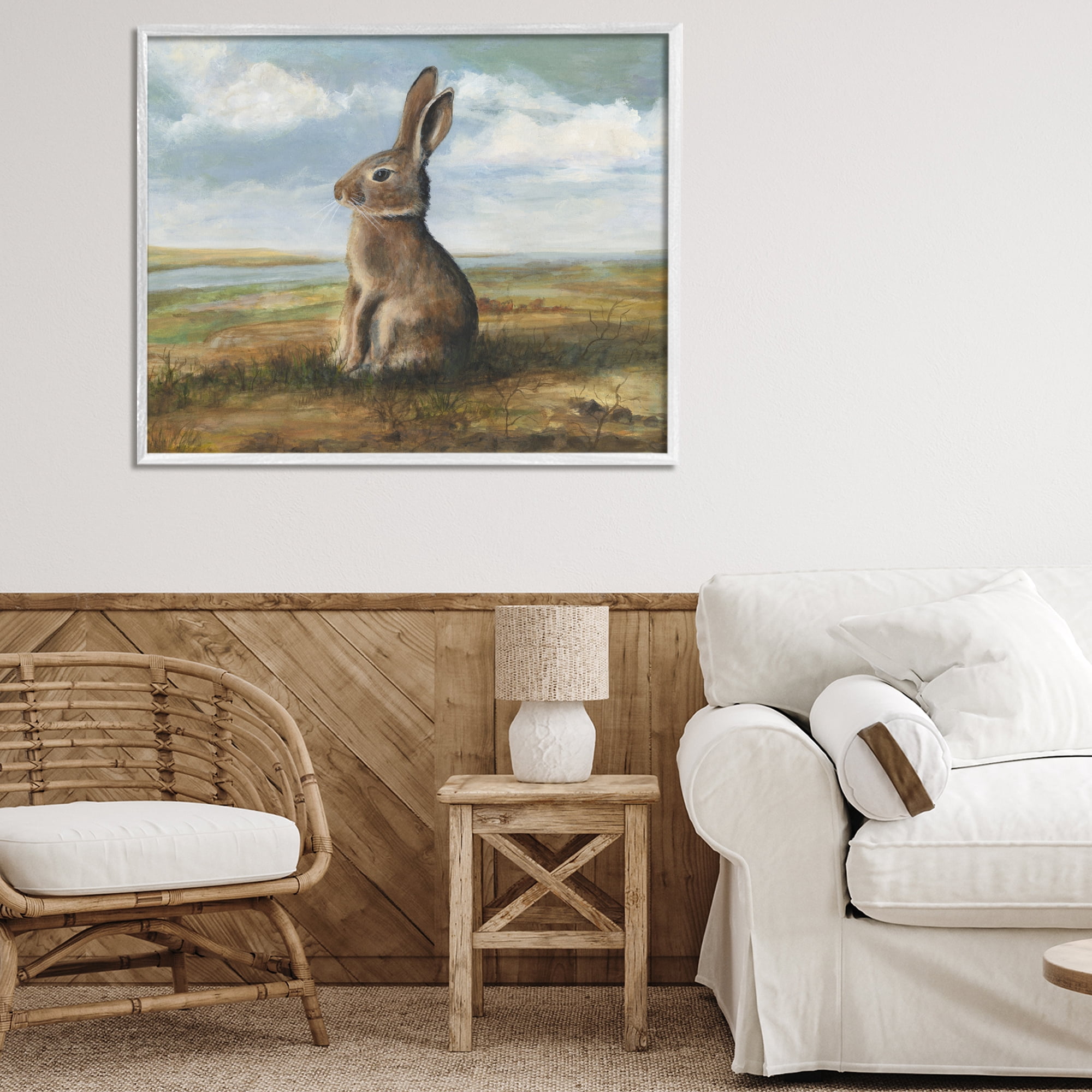 Stupell Industries Classic Rabbit in Countryside White Framed Giclee Art, design by Michael Willett
